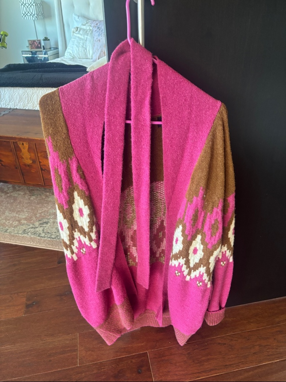 Monrow Pink & Brown Floral Open-Front Cardigan